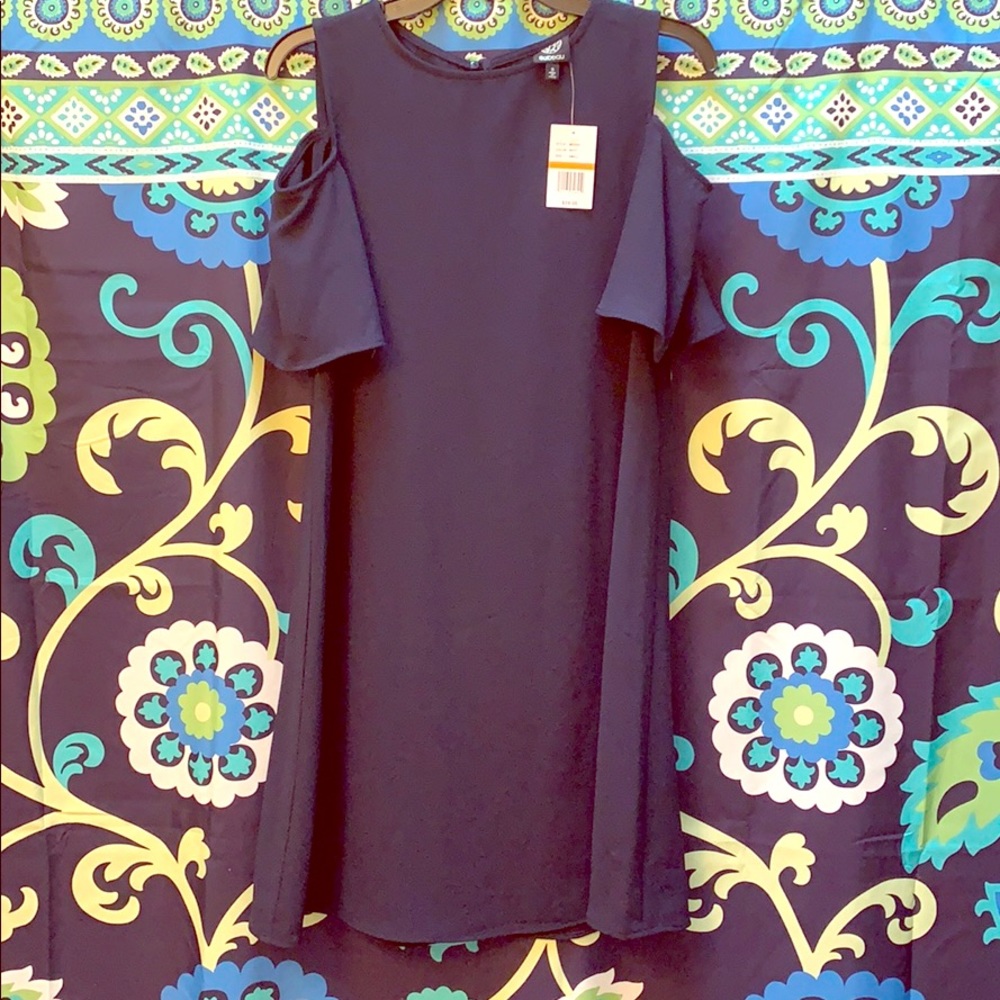 Navy blue cold shoulder dress